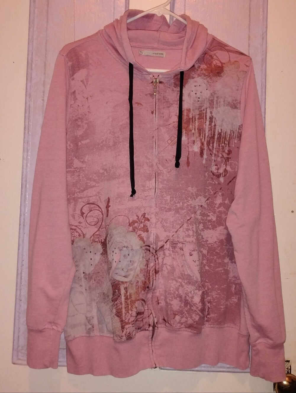 Maurices Pink Graphic Zip Hoodie with Drawstrings
